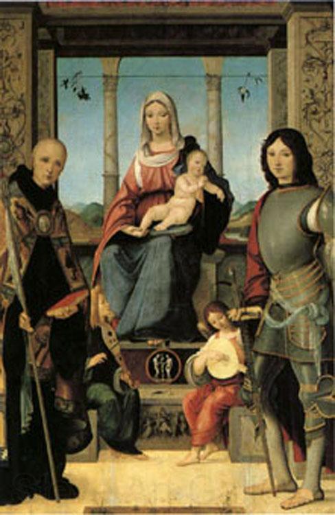 Francesco Marmitta The Virgin and Child with Saints Benedict and Quentin and Two Angels (mk05) France oil painting art
